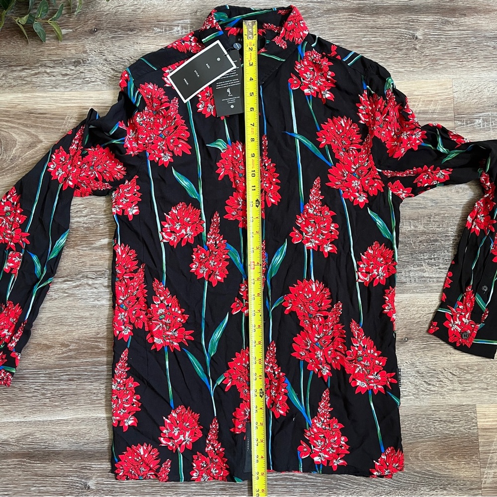 NWT ASOS Religion Revere Black Collar Button Down Shirt w/ Red Floral Print - Picture 16 of 16